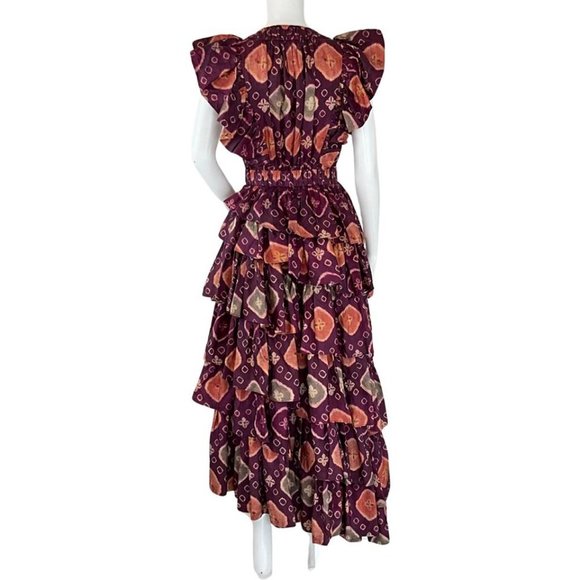 Ulla Johnson Women's Viola Asymmetric Floral Print Tiered Silk Dress Purple Sz 2 - Picture 9 of 10